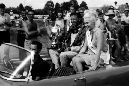 and the winner is Jim Clarke and gets to ride with Elaine Miscall, Miss New Zealand 1965.